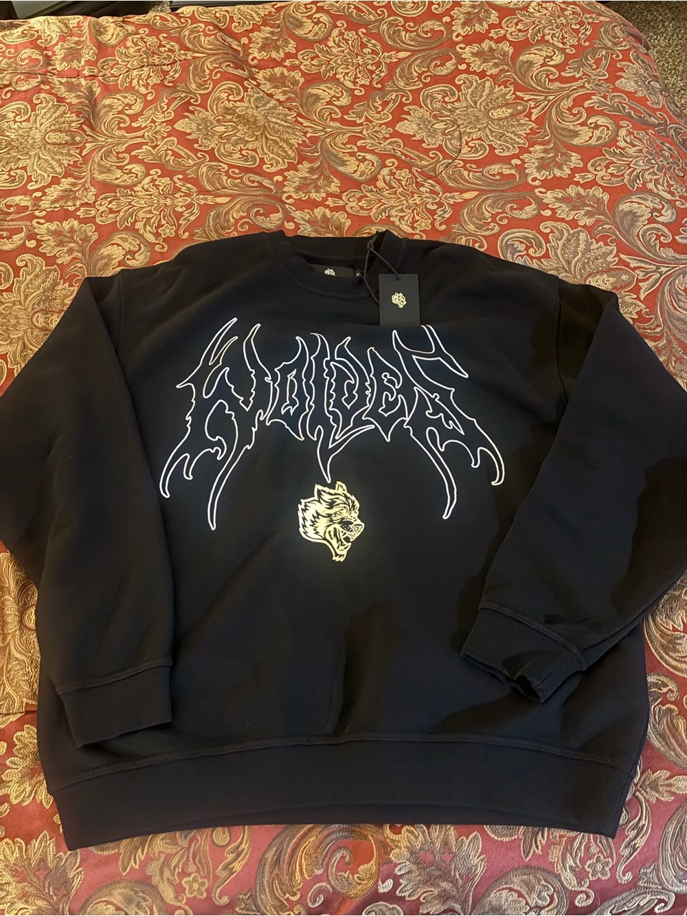 Darc Sport Black Crewneck Sweatshirt with White Graphic and Wolf Emblem